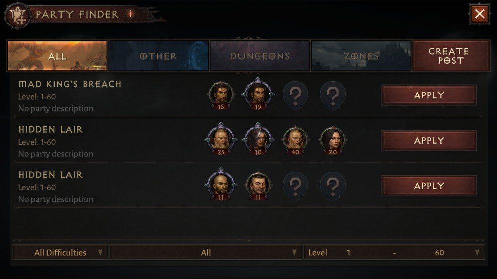 Diablo Immortal Party Finder