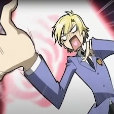 Tamaki screaming in a pink glow