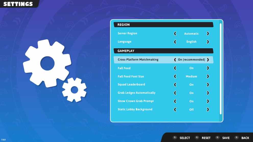 cross-platform matchmaking option in Fall Guys' settings