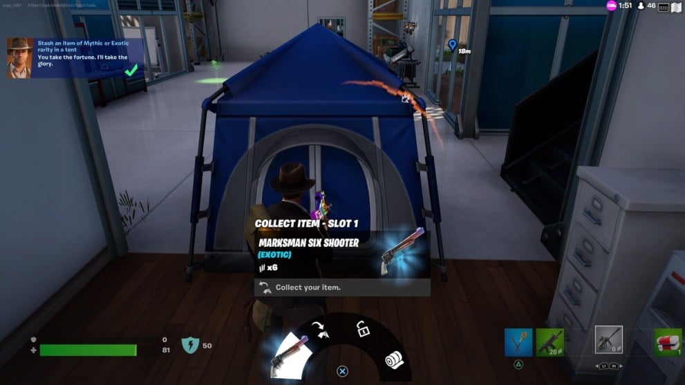 Stash Exotic item in the Tent in Fortnite