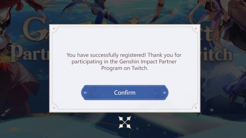 Confirmation on Twitch and Genshin Impact account