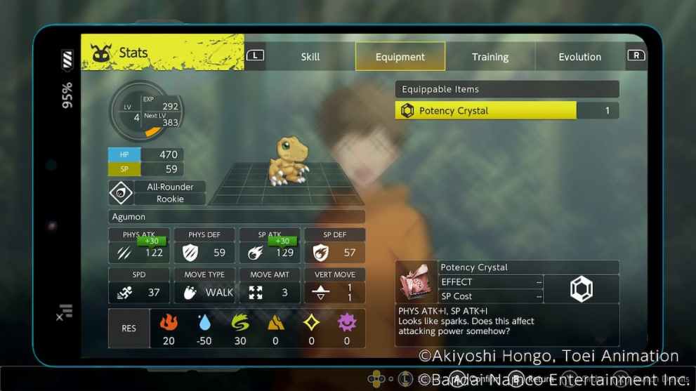 Choosing an item for equipment in Digimon Survive