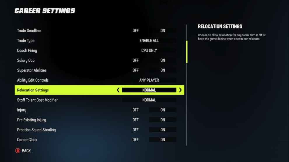 madden 23 relocation settings in franchise mode