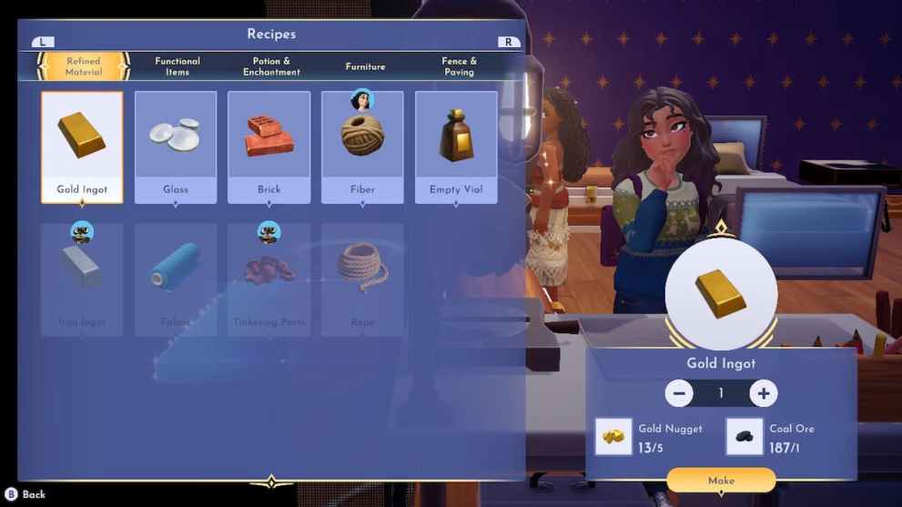 Gold Ingots recipe in Disney Dreamlight Valley