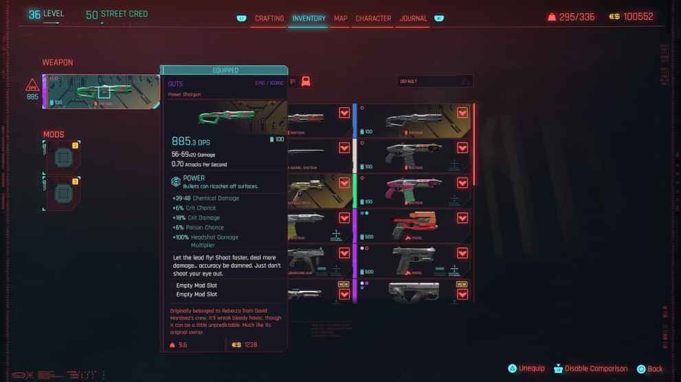 cyberpunk 2077 GUTS shotgun stats