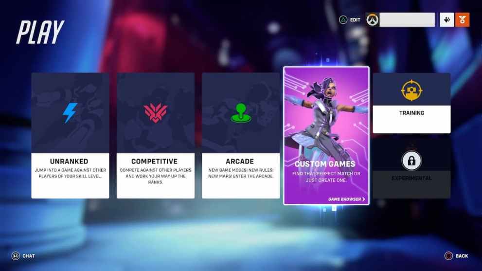 Selecting 'Custom Games' in Overwatch 2