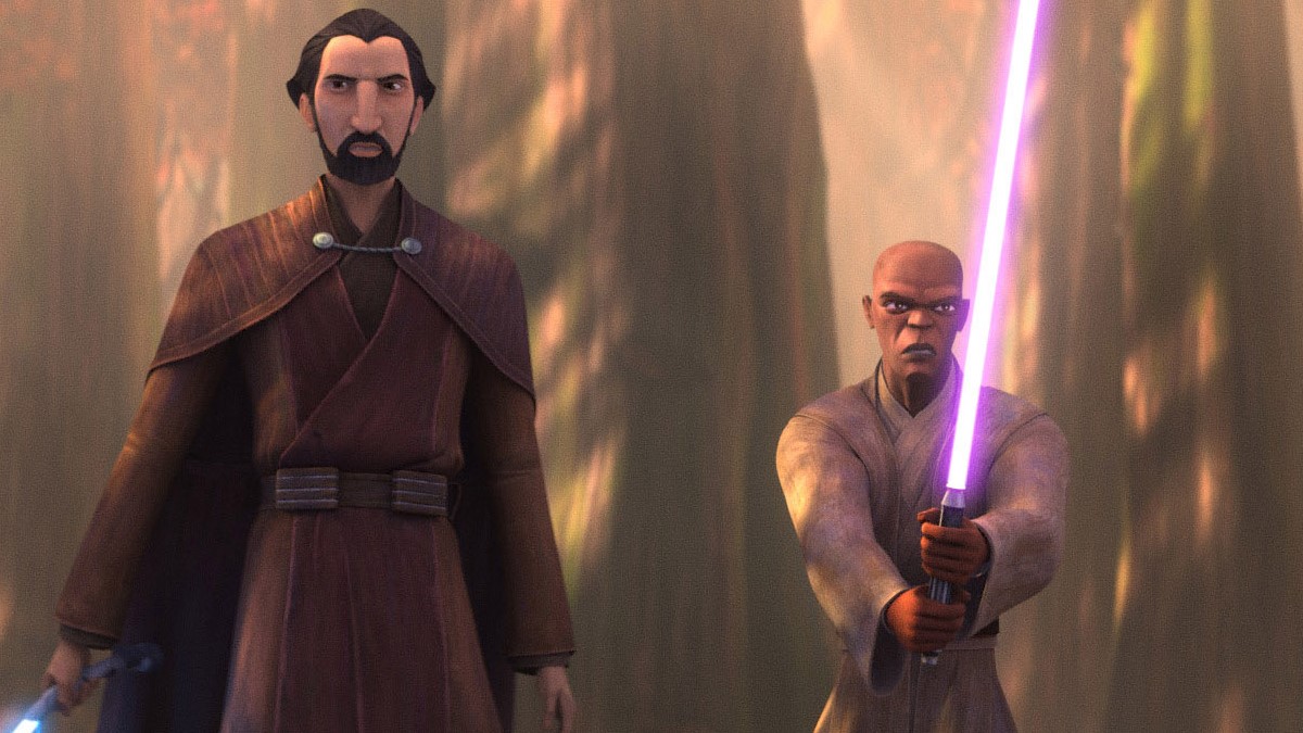 Young Count Dooku standing next to Mace Windu