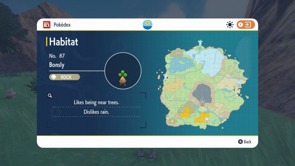 Bonsly's location in Pokemon Scarlet & Violet