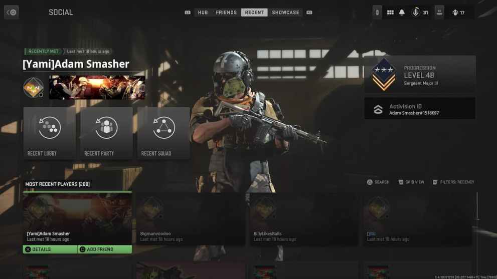 CoD MW2 social menu