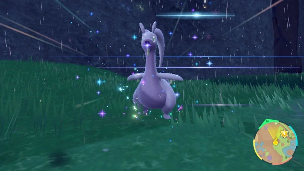 Goodra in the rain Pokemon Scarlet and Violet. 