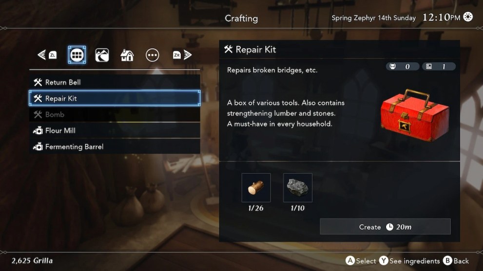 Repair kit crafting Harvestella