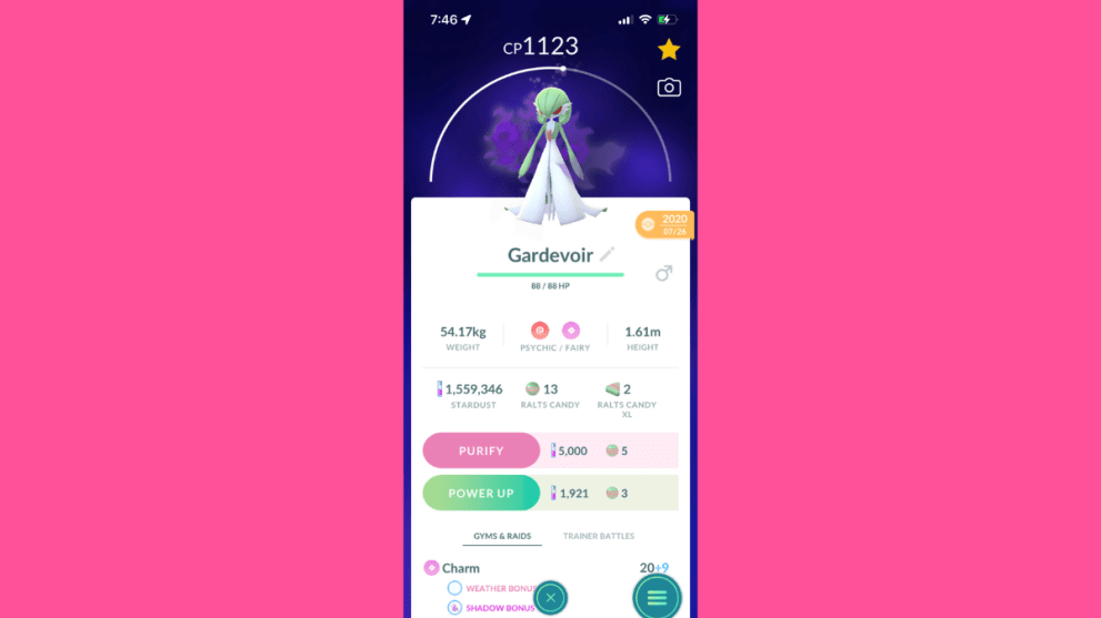 Shadow Gardevoir in Pokemon Go storage