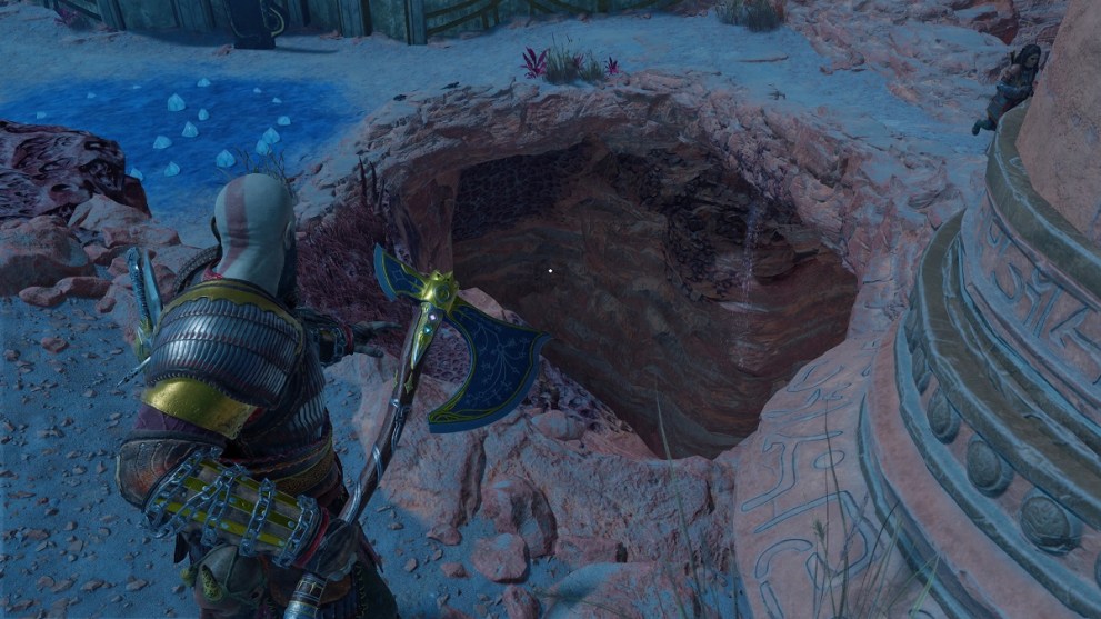 Destroy hive matter to reach the light stone for freyr's gift in god of war ragnarok