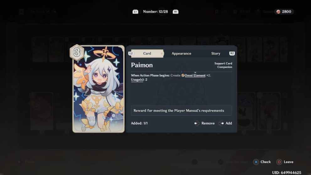 Paimon Action Card in Genshin Impact