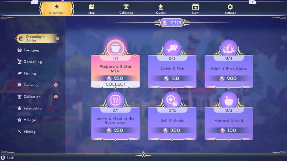 Dreamlight Duties tab in Disney Dreamlight Valley