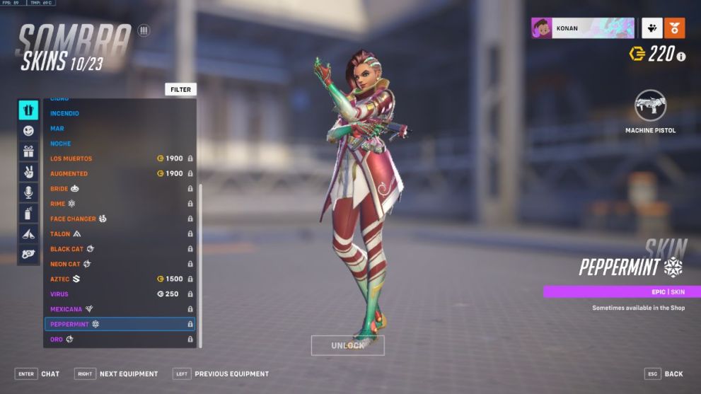 Sombra's Peppermint skin in Overwatch