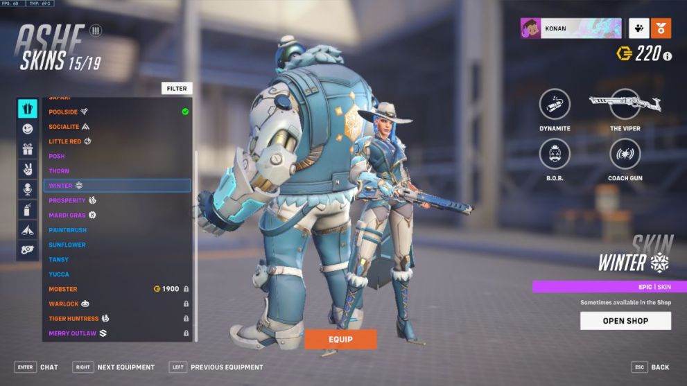 Ashe's Winter skin in Overwatch 2.