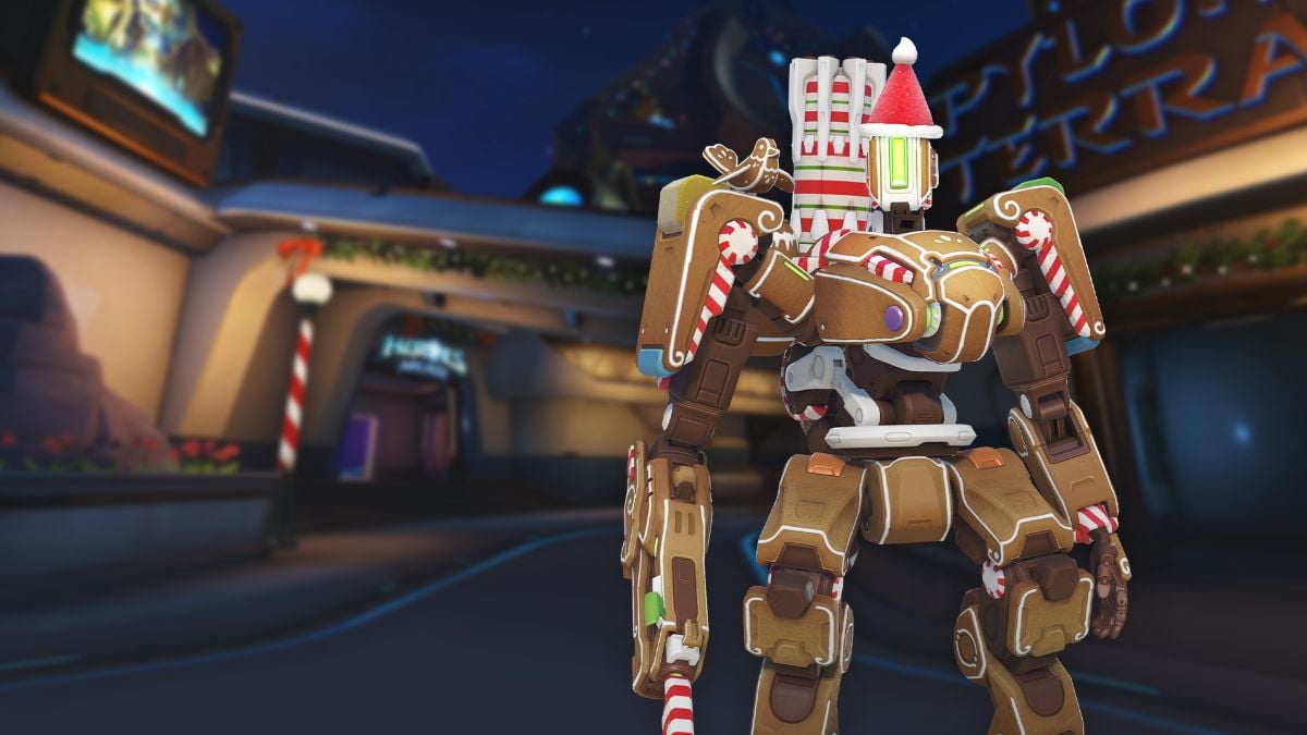 Bastion's Gingerbread skin in Overwatch 2