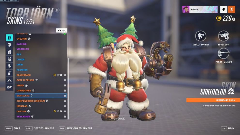 Torbjorn's Santaclad skin in Overwatch