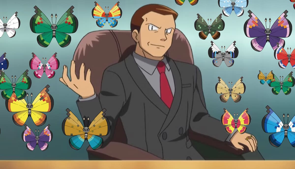 Giovanni and Vivillon in Pokemon