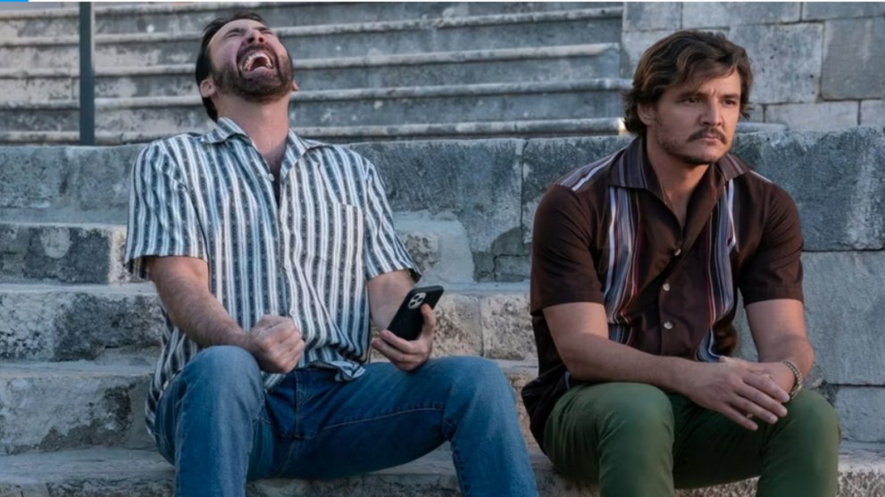 Nicolas Cage as "Nicolas Cage" and Pedro Pascal as Javi Gutierrez in The Unbearable Weight of Massive Talent.