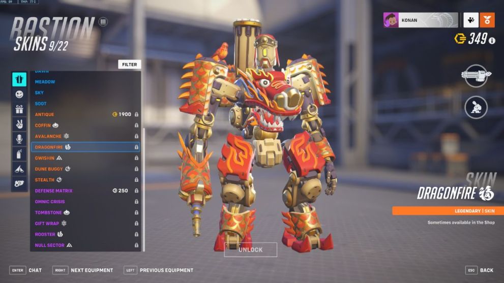 Bastion's Dragonfire skin in Overwatch 2