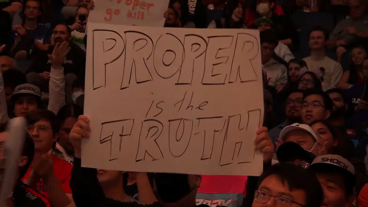 Sign that says "Proper is the truth" in OWL 2022, Overwatch 2.