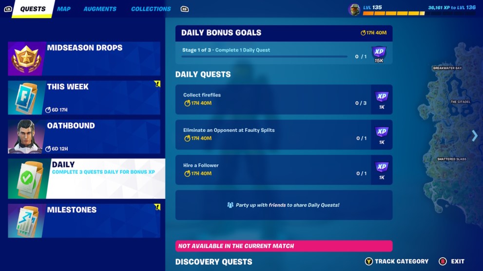 Fortnite Daily Goals screen