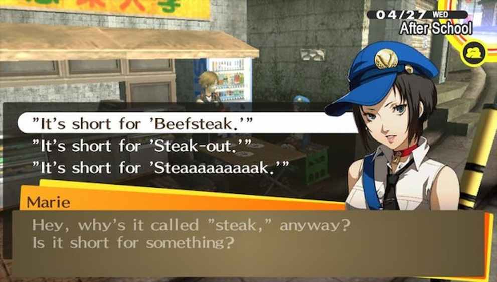 fsteak joke in persona 4 golden