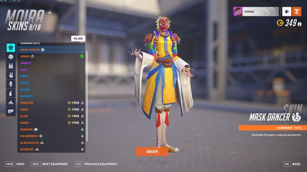 Moira's Mask Dancer skin in Overwatch 2