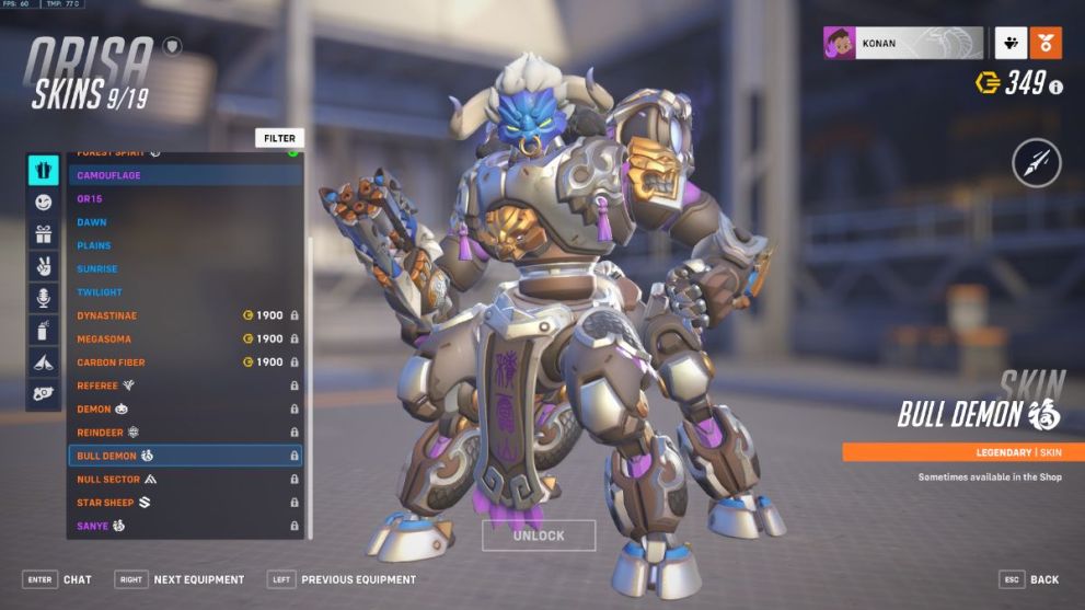 Orisa's Bull Demon skin in Overwatch 2