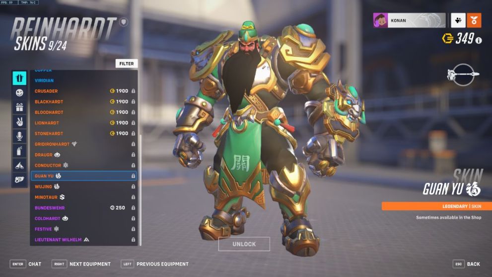 Reinhardt's Guan Yu skin in Overwatch 2