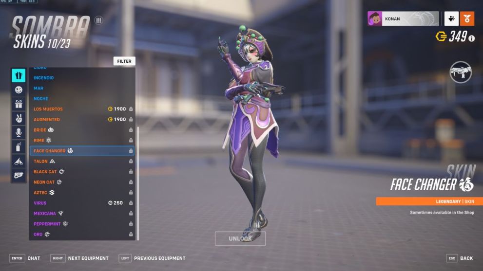 Sombra's Face Changer skin in Overwatch 2