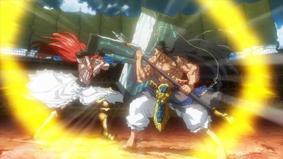 thor blocking an attack from lu bu in record of ragnarok