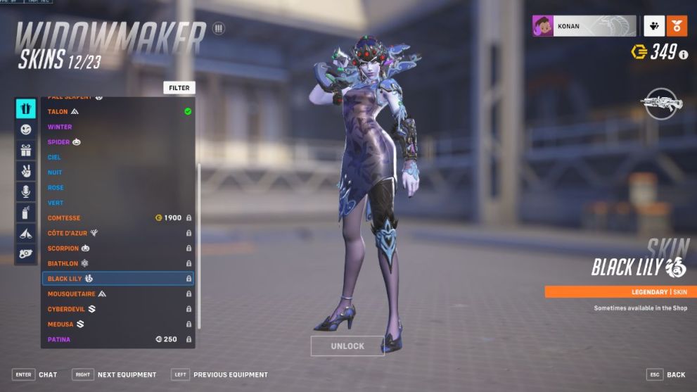 Widowmaker's Black Lily skin in Overwatch 2