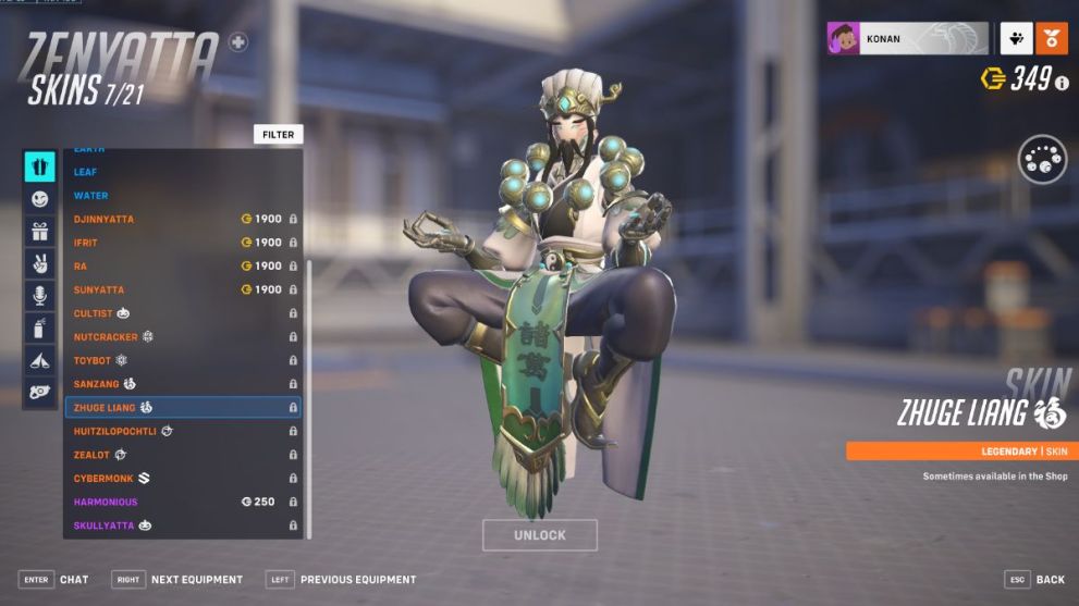 Zenyatta's Zhuge Liang skin in Overwatch 2