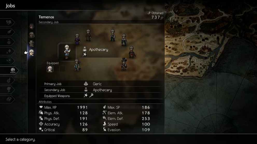 temenos secondary job in octopath traveler ii