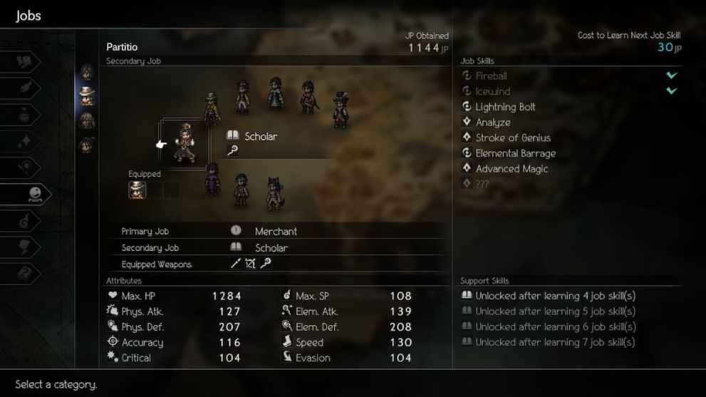 partitio secondary job in octopath traveler 2