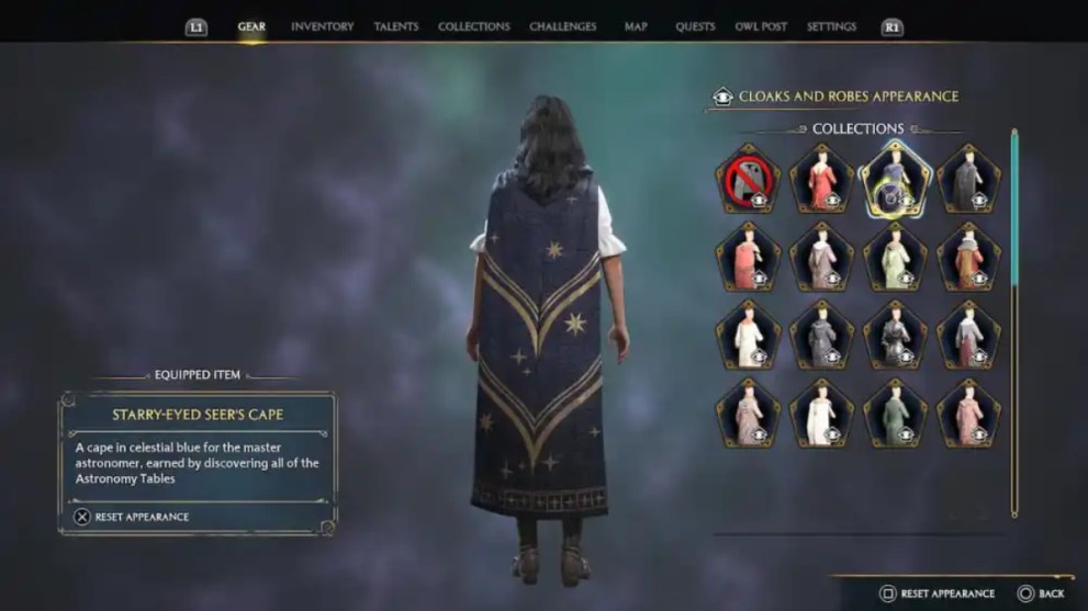 Hogwarts Legacy starry eyed seer cosmetic gear set.