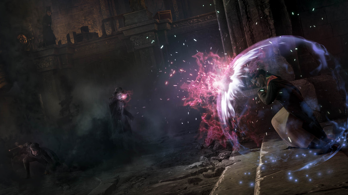 Deflecting a spell in Hogwarts Legacy.