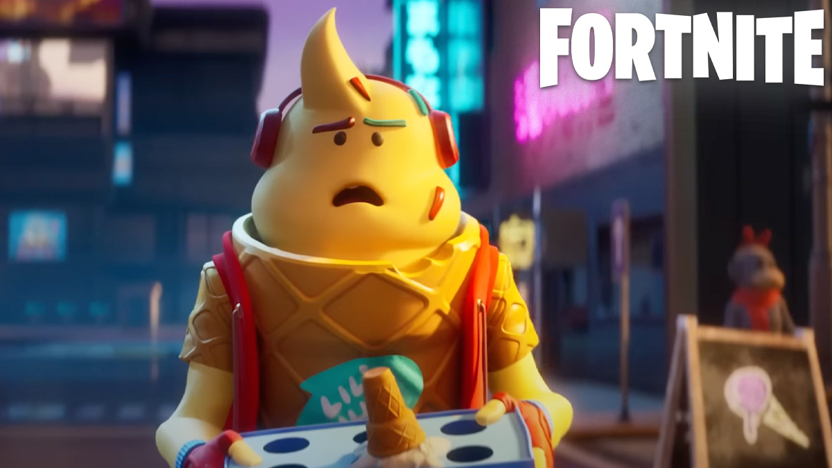 Fortnite MEGA character next to game logo