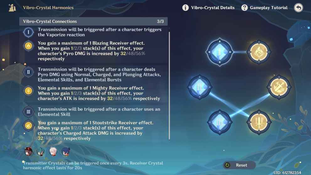 Genshin Impact best crystal combination level one in Vibro-Crystal Verification Event