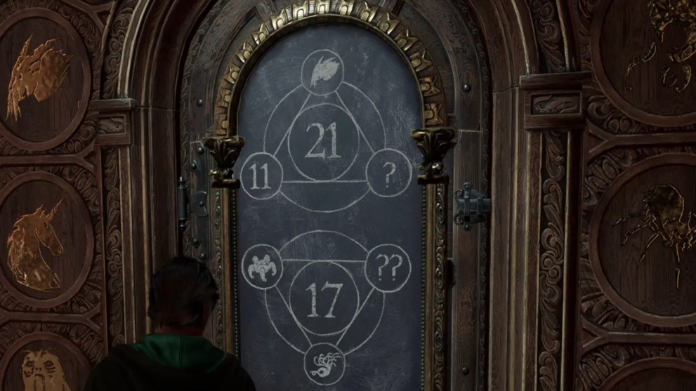 Hogwarts Legacy how to solve the first Library Annex Arithmancy Door puzzle.