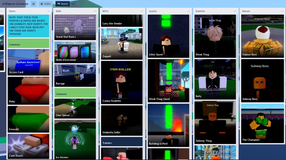 roblox z bizarre universe trello board