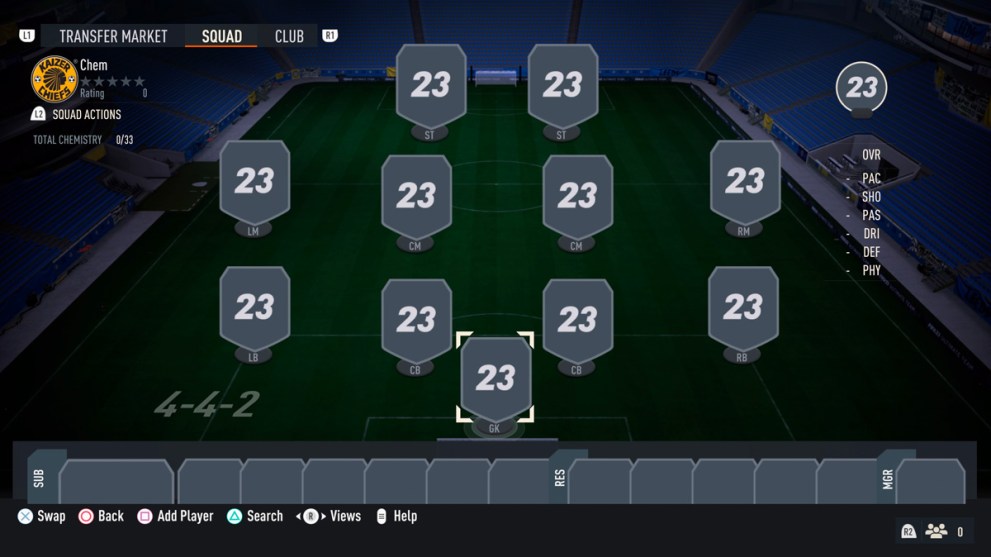 FIFA 23 Empty Squad Chemistry Screengrab