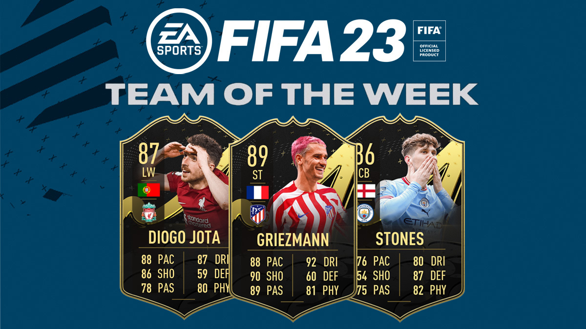 FIFA 23 Team of the Week 25 cards on blue FUT background