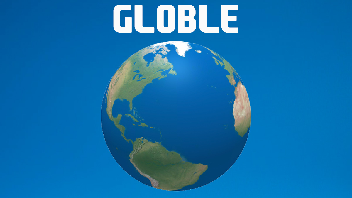 Globle text above Globe PNG on blue background