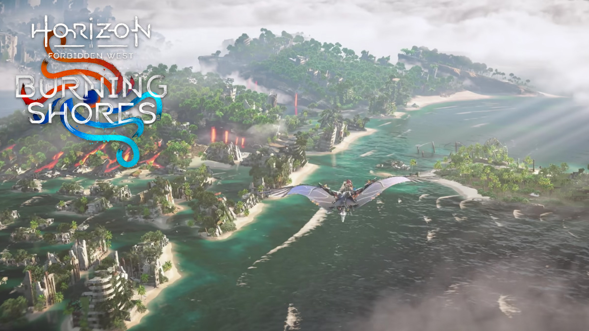 Horizon Forbidden West Burning Shores trailer screengrab with logo