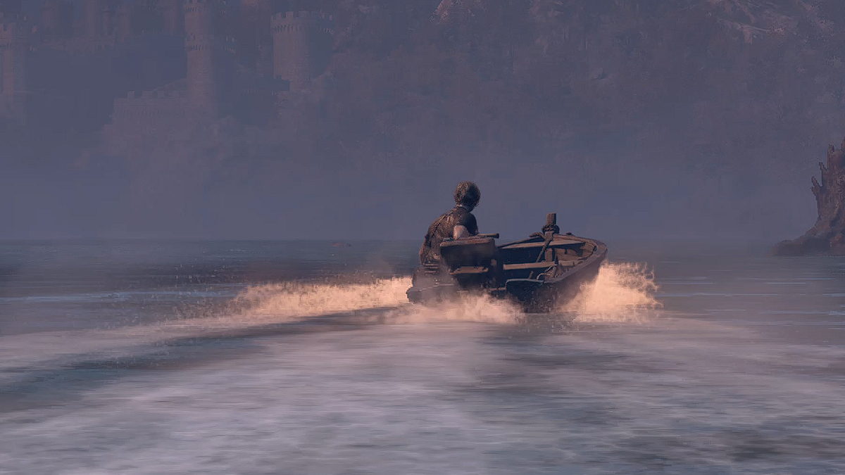 Resident Evil 4 Remake Leon on the boat.