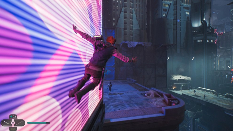 Cal Kestis wall running on Coruscant in Star Wars Jedi: Survivor